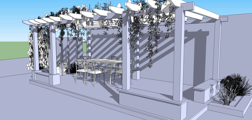 3d garden plan of pergola and patio