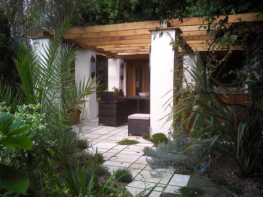 block and oak pergola